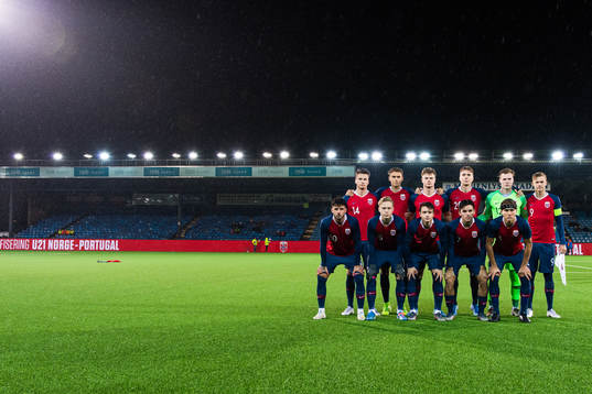 The starting eleven of Norway, from the top left, Odin