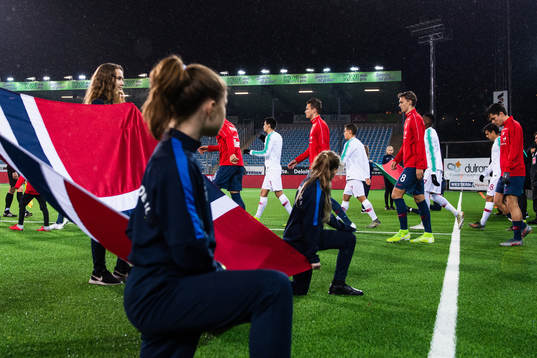 Emil Bohinen of Norway enter the pitch