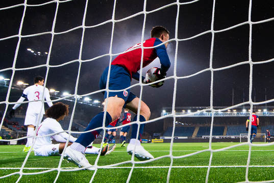 Jørgen Larsen of Norway celebrates scoring 2-3