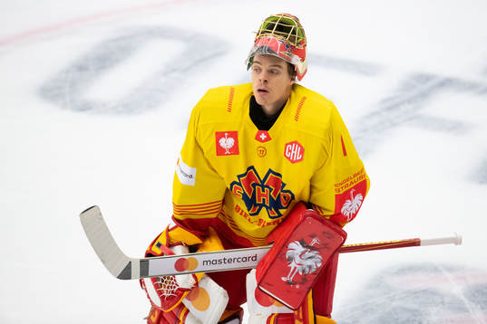 Goalkeeper Jonas Hiller of Biel-Bienne