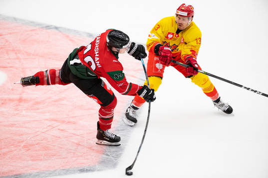 Rhett Rakshani of Frölunda and Anssi Salmela of Biel-Bienne