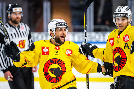 Thomas Rüfenacht of SC Bern celebrates the 0-1 goal by