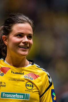 Cathrine Dekkerhus of LSK Kvinner celebrates