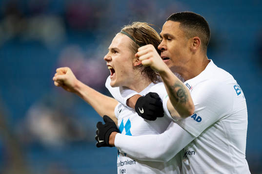 Tobias Christensen of Molde celebrate with Mathis Bolly