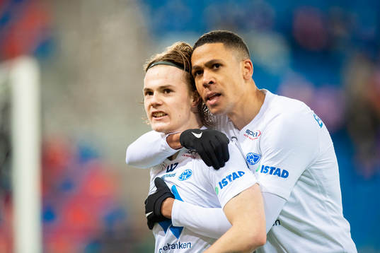 Tobias Christensen of Molde celebrate with Mathis Bolly