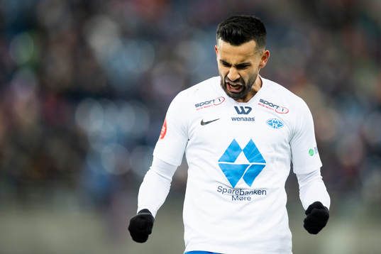 Etzaz Hussain of Molde celebrates