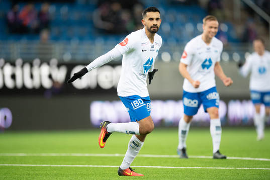 Etzaz Hussain of Molde celebrates