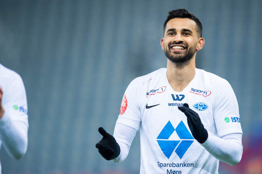 Etzaz Hussain of Molde celebrates