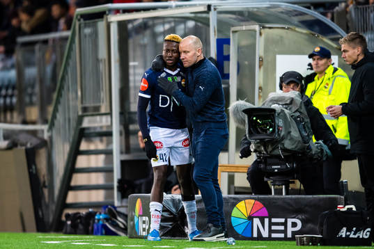 Ipalibo Jack of Strømsgodset leaves the pitch with an