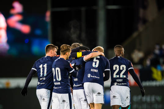 Herman Sørby Stengel of Strømsgodset celebrates