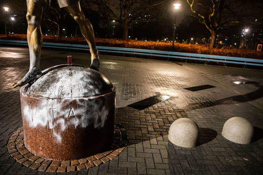 The statue of Zlatan Ibrahimovic has been vandalized