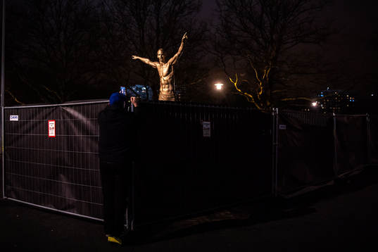 Fences surrounding the statue of Zlatan Ibrahimovic