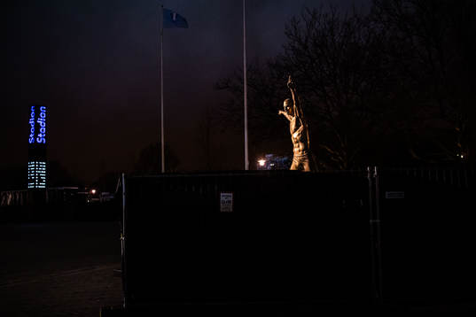 Fences surrounding the statue of Zlatan Ibrahimovic