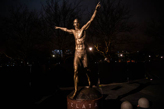 Fences surrounding the statue of Zlatan Ibrahimovic