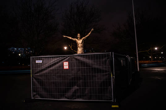 Fences surrounding the statue of Zlatan Ibrahimovic