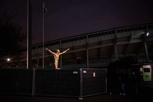 Fences surrounding the statue of Zlatan Ibrahimovic
