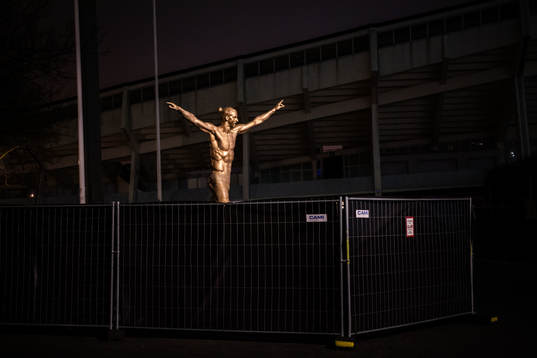 Fences surrounding the statue of Zlatan Ibrahimovic