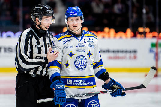 Linjedomare Andreas Malmqvist och Leksands Martin Karlsson