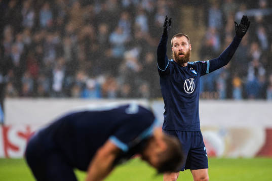 Jo Inge Berget of Malmö FF reacts