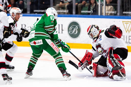 Rögles Leon Bristedt och Malmö Redhawks målvakt Oscar