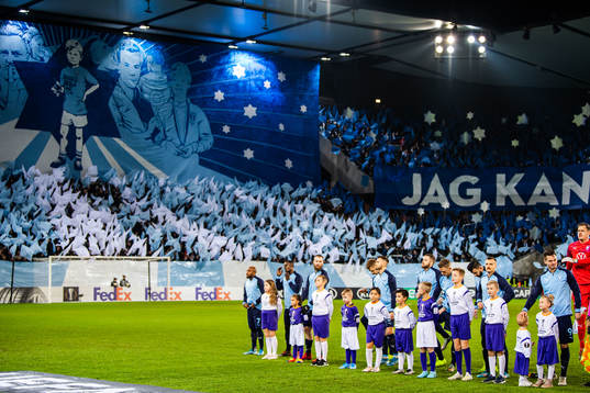 Supporters of Malmö FF with a tifo acclaiming Markus