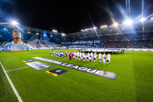 Supporters of Malmö FF with a tifo acclaiming Markus