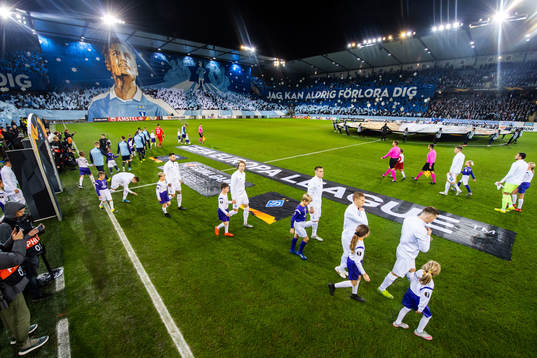 Supporters of Malmö FF with a tifo acclaiming Markus