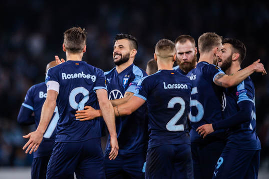 Markus Rosenberg and Behrang Safari of Malmö FF celebrate