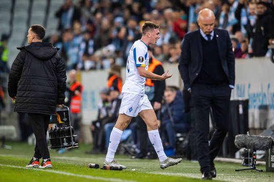 Serhiy Sydorchuk of Dynamo Kiev leaves the pitch