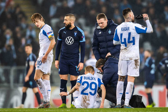 Vitaliy Buyalskiy of Dynamo Kiev receives medical attention
