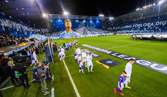 Supporters of Malmö FF with a tifo acclaiming Markus