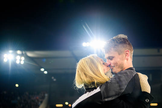 Markus Rosenberg of Malmö FF kiss his wife Maria