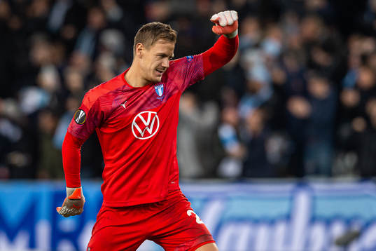 goalkeeper Johan Dahlin of Malmö FF celebrates