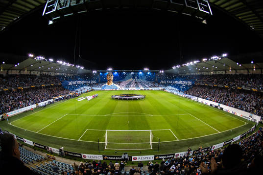 Supporters of Malmö FF with a tifo acclaiming Markus