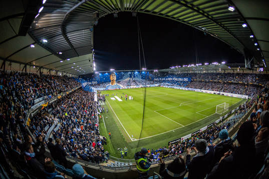 Supporters of Malmö FF with a tifo acclaiming Markus