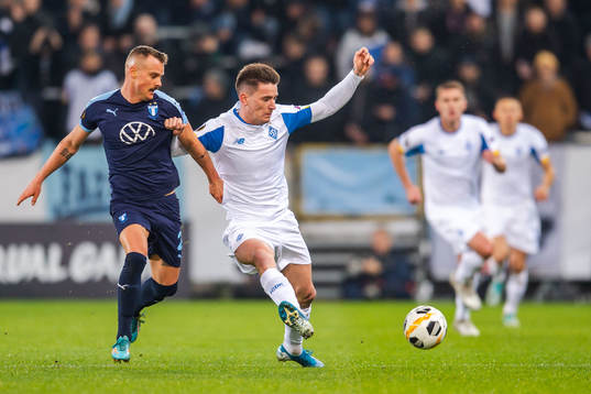 Eric Larsson of Malmö FF and Benjamin Verbic of Dynamo Kiev
