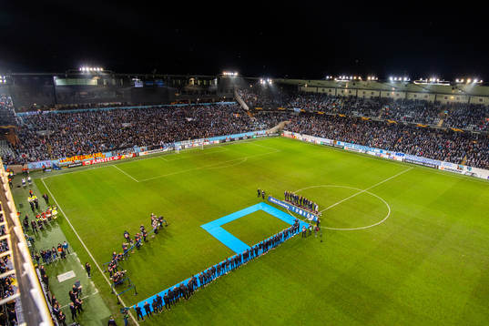 Players of Malmö FF as Markus Rosenberg is celebrated