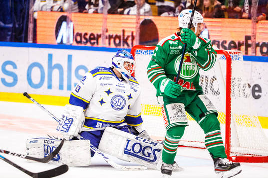 Leksands målvakt Axel Brage och Rögles Daniel Bertov