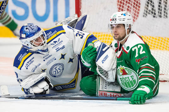 Leksands målvakt Axel Brage och Rögles Daniel Zaar