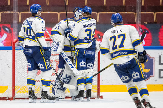 Leksands målvakt Axel Brage jublar