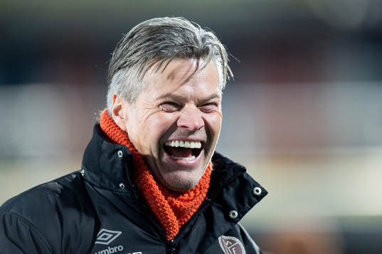 Vegard Hansen, head coach of Mjøndalen, celebrates
