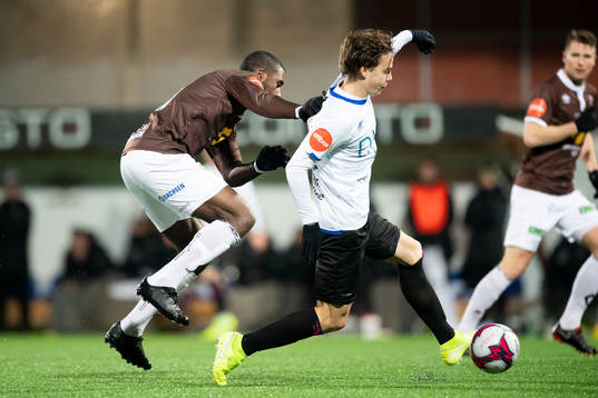 Olivier Occéan of Mjøndalen and Felix Horn Myhre of