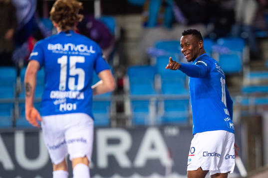 Leke Samson James and Tobias Christensen of Molde celebrate