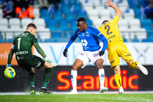 Leke Samson James of Molde scores the 4-1 goal behind