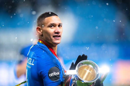 Ruben Gabrielsen of Molde celebrates with the trophy
