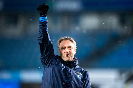 Erling Moe, head coach of Molde, celebrates