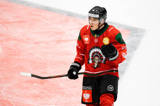 Joel Mustonen of Frölunda celebrates scoring 1-3