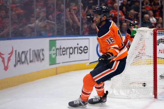 Jujhar Khaira of the Edmonton Oilers celebrates