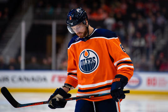 Adam Larsson of the Edmonton Oilers looks dejected