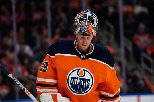 goaltender Mikko Koskinen of the Edmonton Oilers looks